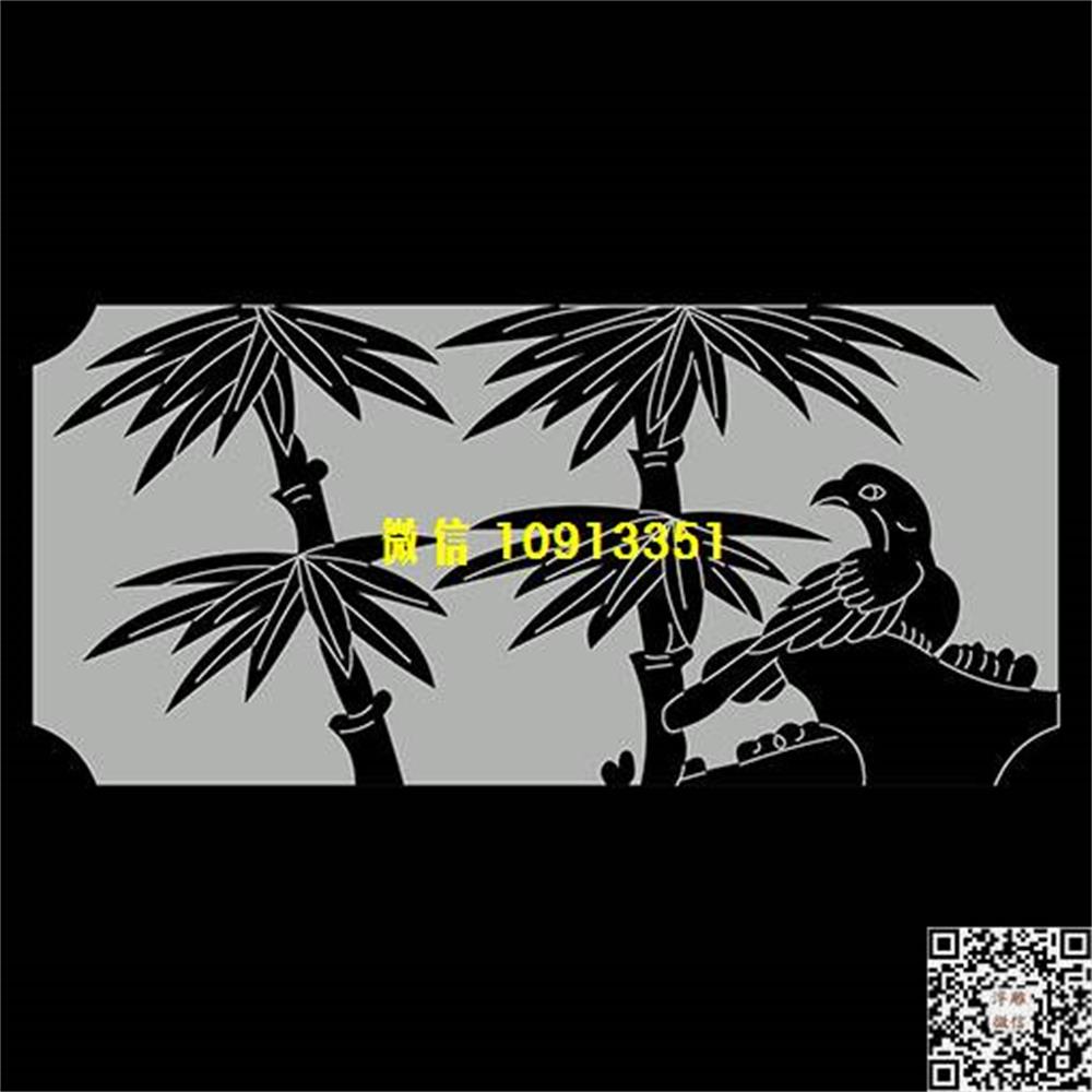 3精雕图261竹子鸟栏板精雕图线雕图线条图单线铣底图_电脑雕刻plt文泰矢量图精雕图浮雕图